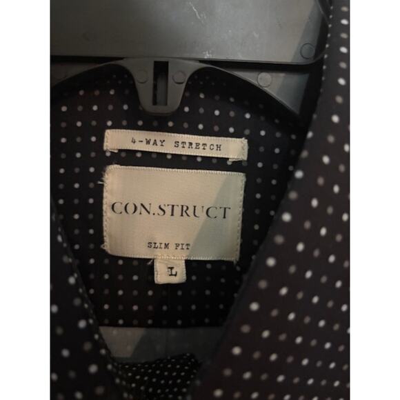 ConStruct 4 Way Stretch Button Up Shirt Mens Large Slim Fit Black Micro Dot NWT - Picture 3 of 8